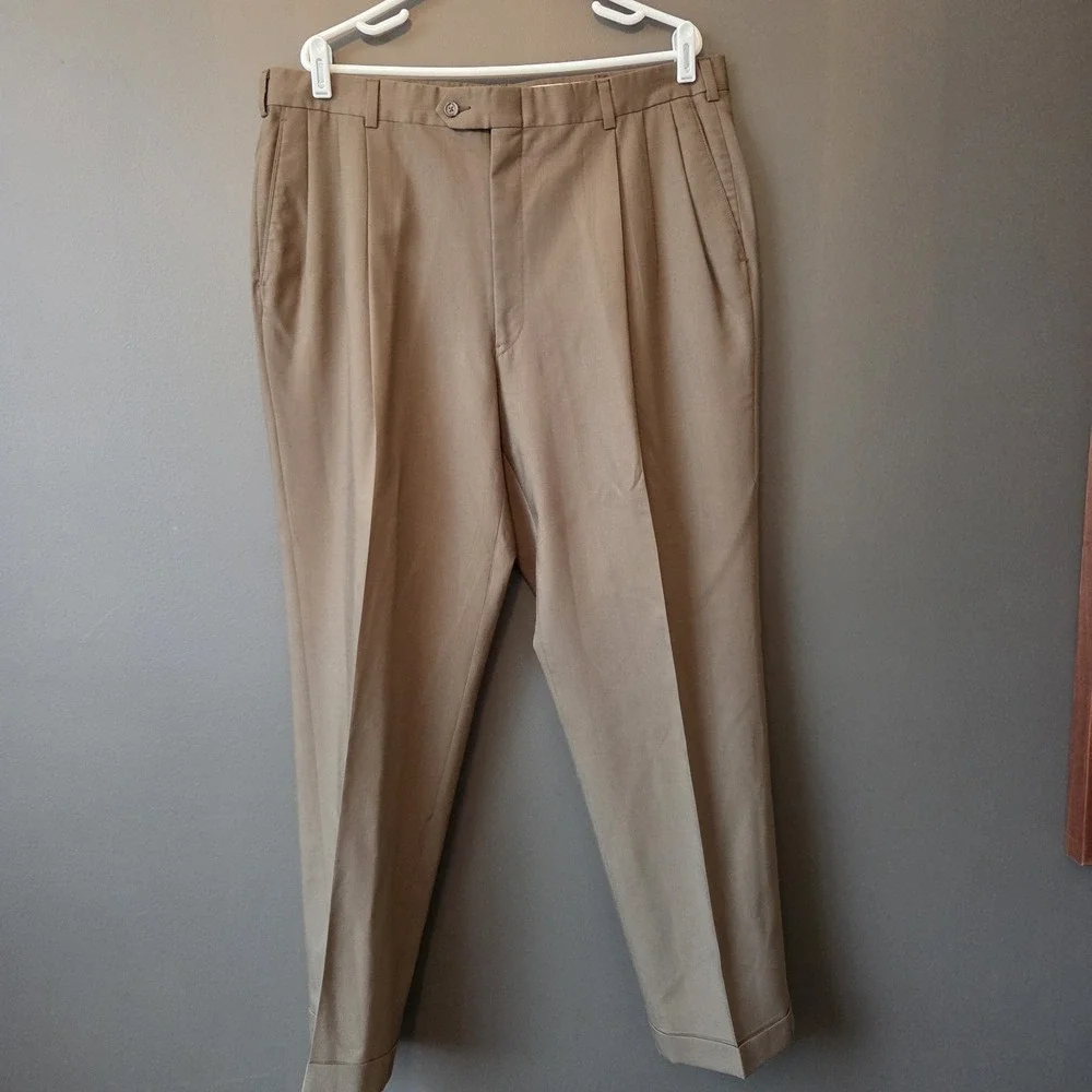 Hart Schaffner Marx Men's Brown Super 100s Wool Suit‎ Dress Pants Pleated 38x32
